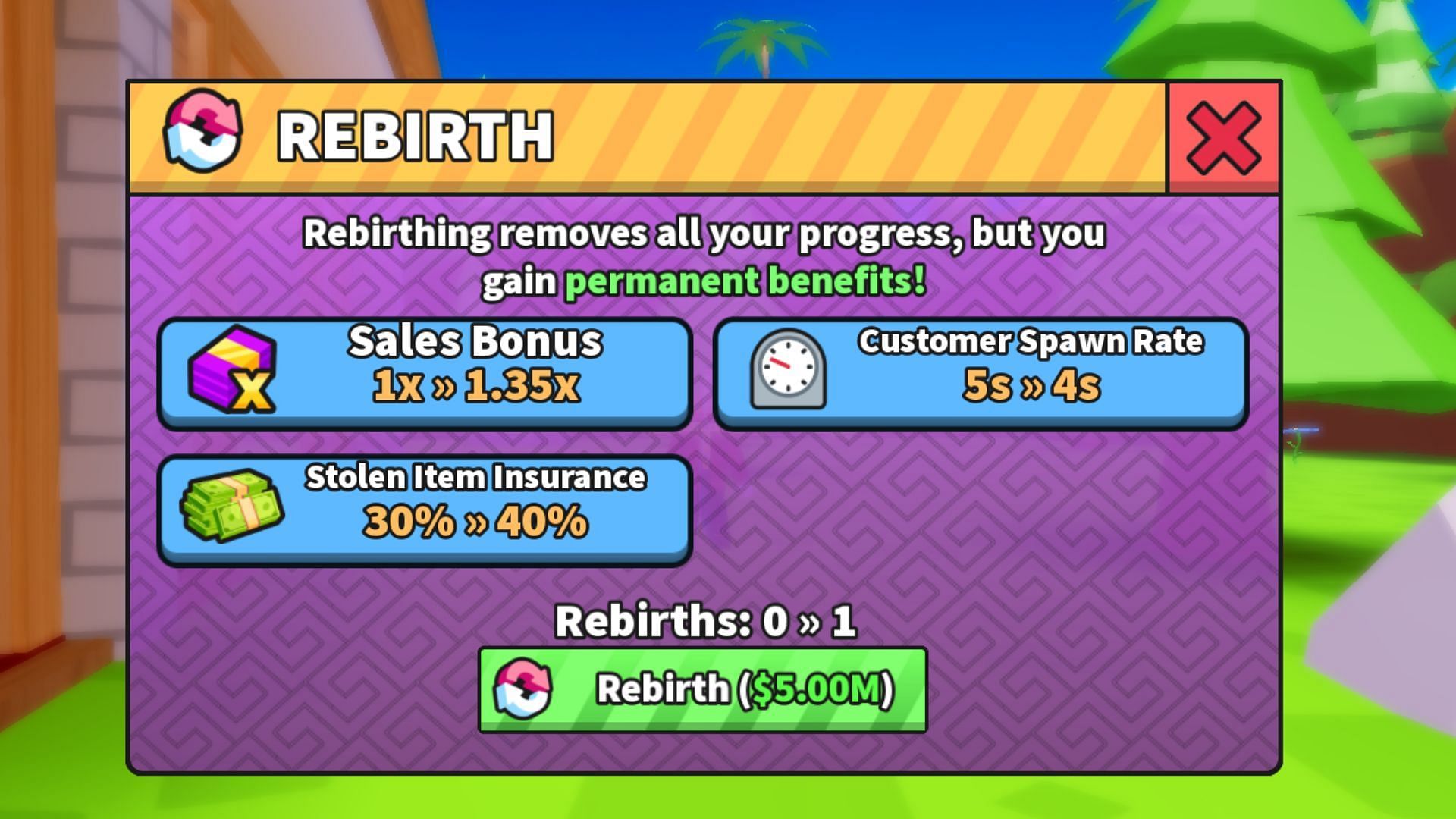 Accumulate Cash to perform Rebirths (Image via Roblox)